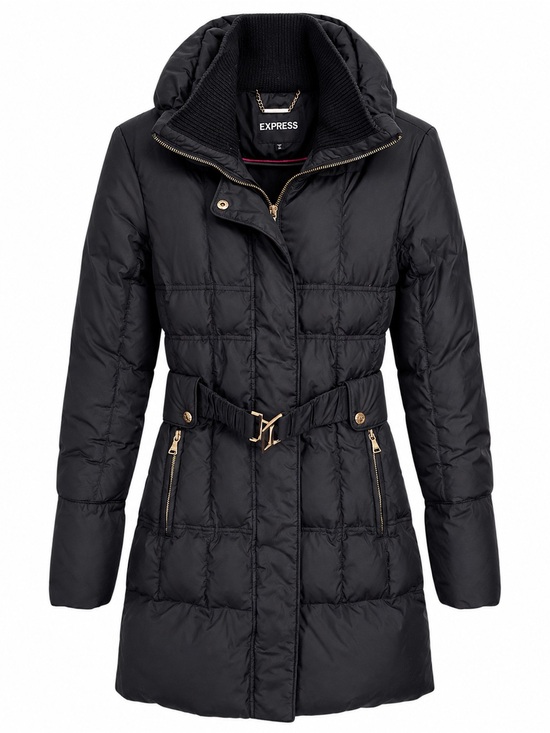 Express Jackets & Blazers - Express Black Quilted Belted Puffer Coat with Gold Hardware